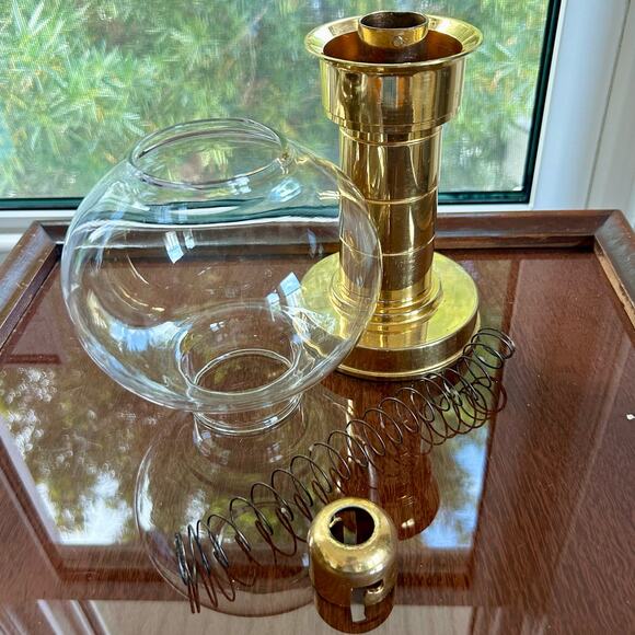 Vintage MCM FOHL Spring Fed Brass Candle Holder With Glass Shade - W. Germany - Picture 7 of 14